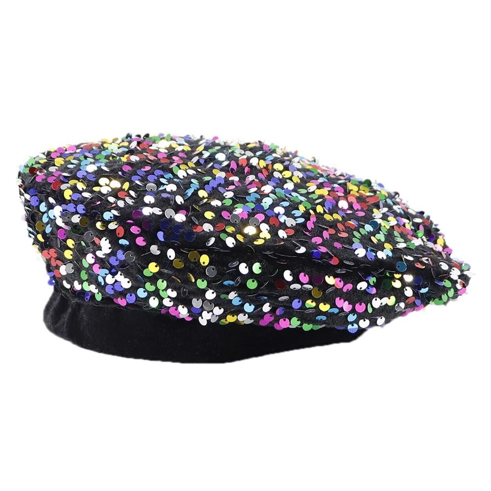 9666 Sequin Beret Hats For Women Artist Cap Fashionable Ladies Bling Shining